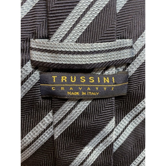 Trussini Cravatte Tie Mens Made in Italy Silk Necktie Blue Striped 4" - Picture 3 of 6